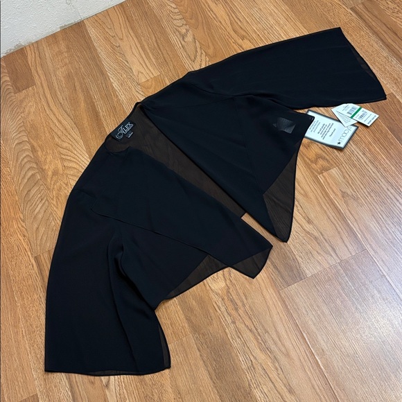 NWT Alex Evenings black sheer 3/4 split sleeve open cardigan. Size L. - Picture 7 of 17